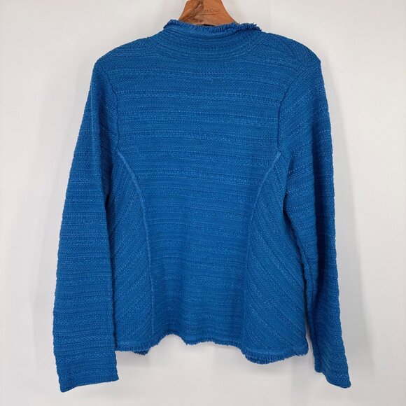Chicos 1 Womens Blue Textured Open Front cardigan Jacket Size Medium cotton - Picture 13 of 15